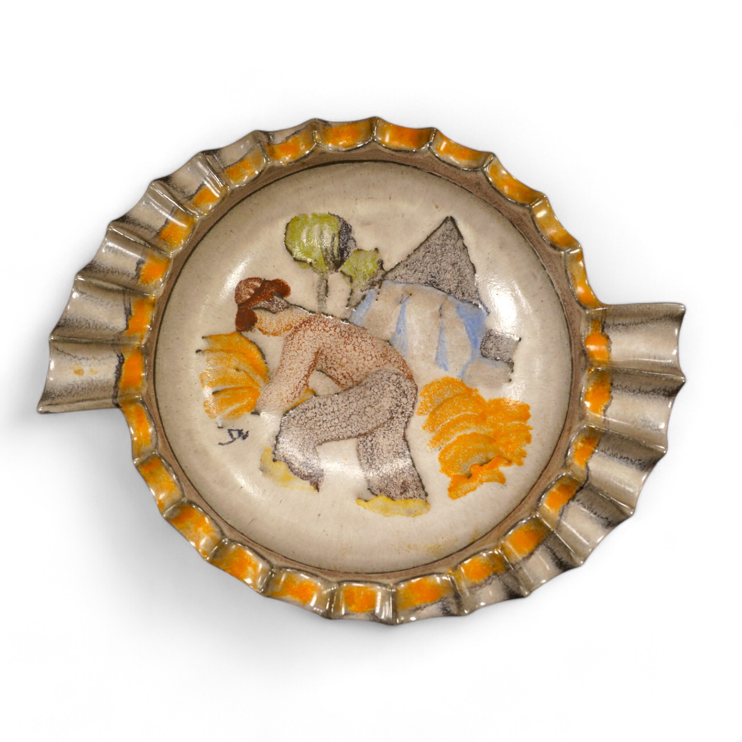 An Art Deco Michael Andersen, Denmark ‘farming’ dish, 27.5cm diameter. Condition - good